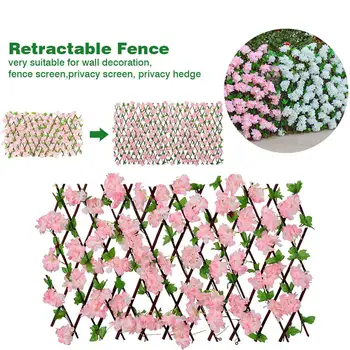 

Wooden Privacy Fence With Artificial Flower Leaves Garden Decoration Screening Expanding Trellis Privacy Screen Fence