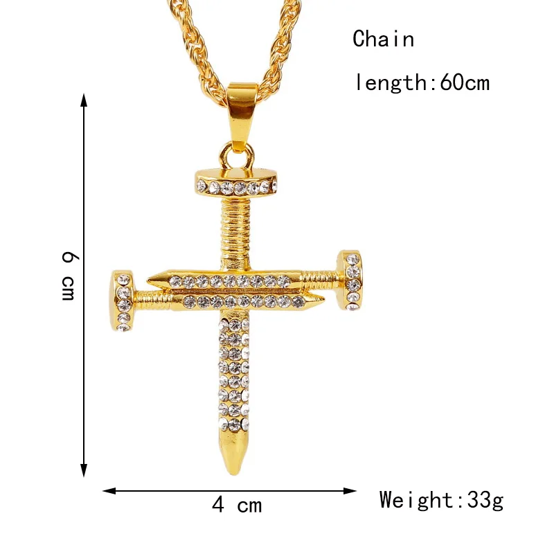 CaCoo Fashion Statement Women Men Bling Rhinestone Cross Pendants Necklaces Hip Hop Jewelry Long Chain Gold Silver Color Big Necklace 