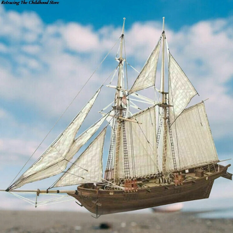 Toys Boats Model DIY Kit Sailing Wooden 1:100Scale Halcon Sailboat Handmade Gift 