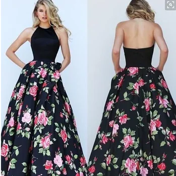 

Never Shelf New Style Halter Printed Expandable Gown Printed Dress