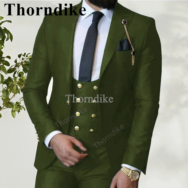 Thorndike One Button Men's Full Suit Wedding Dress Tuxedo Tailored Formal Suit for Men 3 Pieces Bussiness Jacket Vest Pants Set