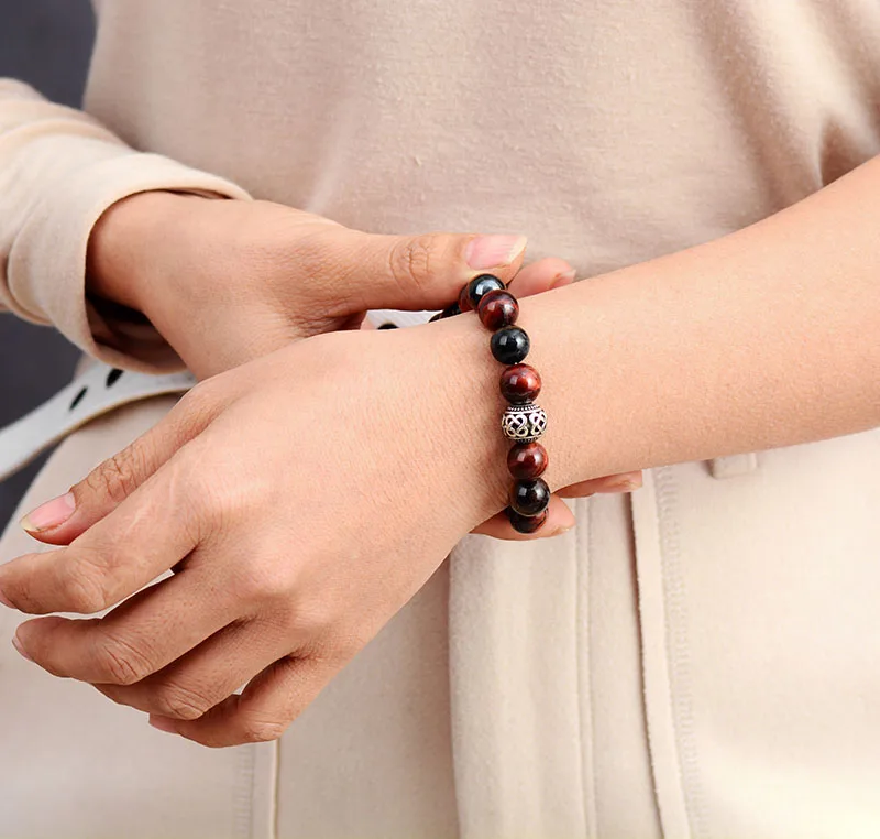 Men Beads Bracelets 10 MM Tiger Eye Tibetan Charm Elastic Bracelets Yoga Mala Bracelets Femme Natural Stone Jewelry A+++++ - Image 2