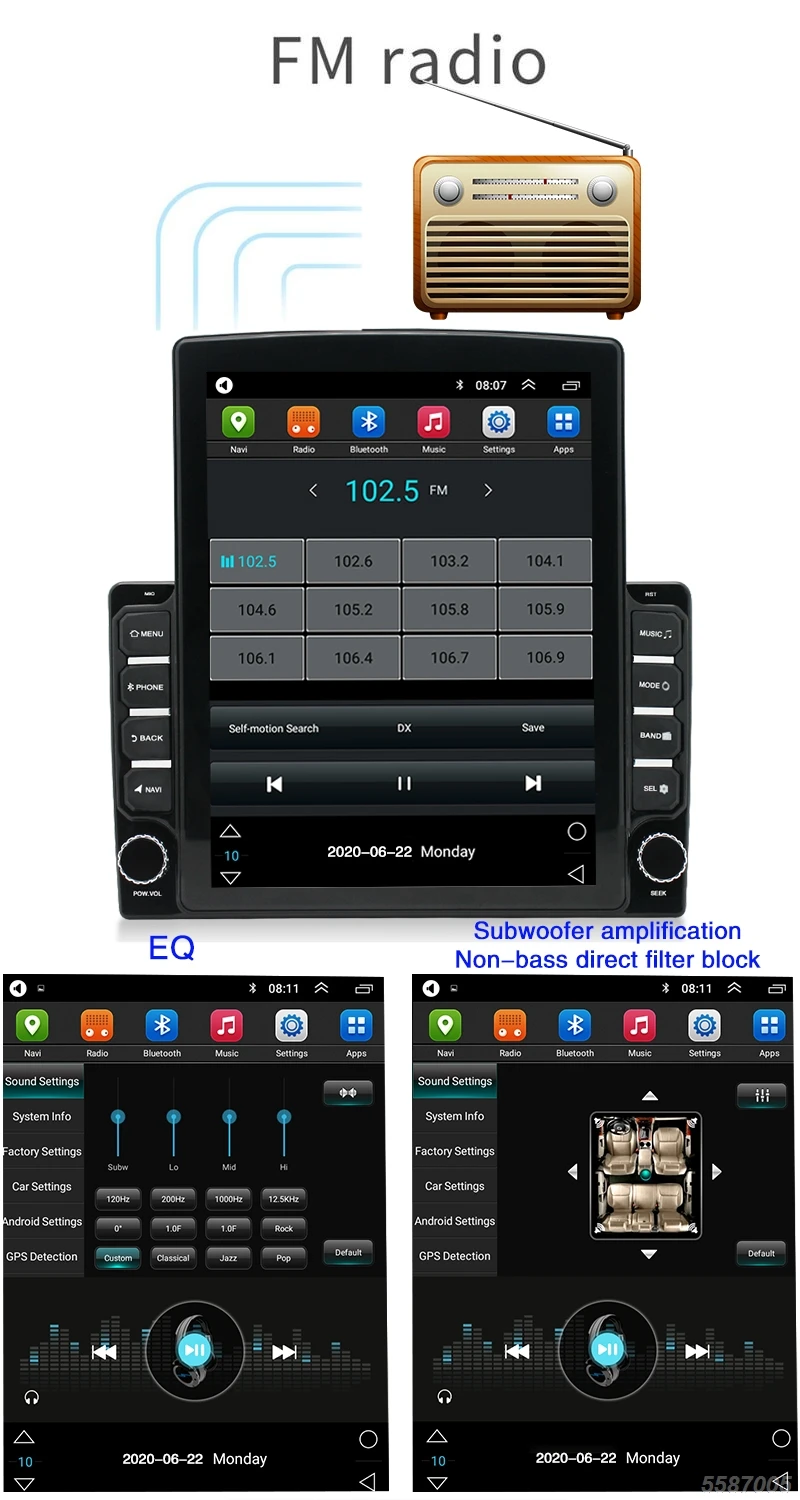 9.7 Inch 2din Android 10.1 Universal Car Radio DVD Player GPS RDS Wifi