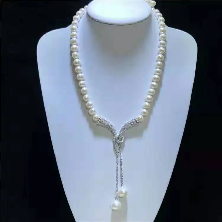 

Hot sell 53-55cm 8-9mm white freshwater pearl micro inlay zircon necklace fashion jewelry