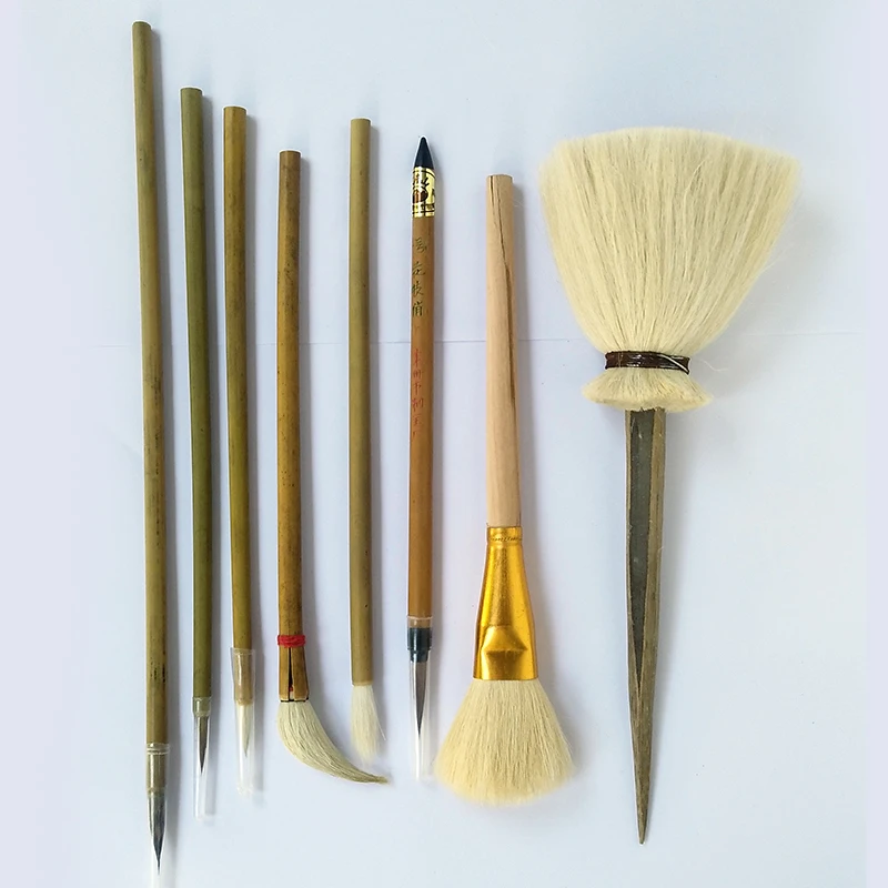 8PCS/set Pottery Writing Brush Large Head Bamboo Brush Painting Painted Hook Pen Dust Hydration Ceramic Clay Polymer Tool
