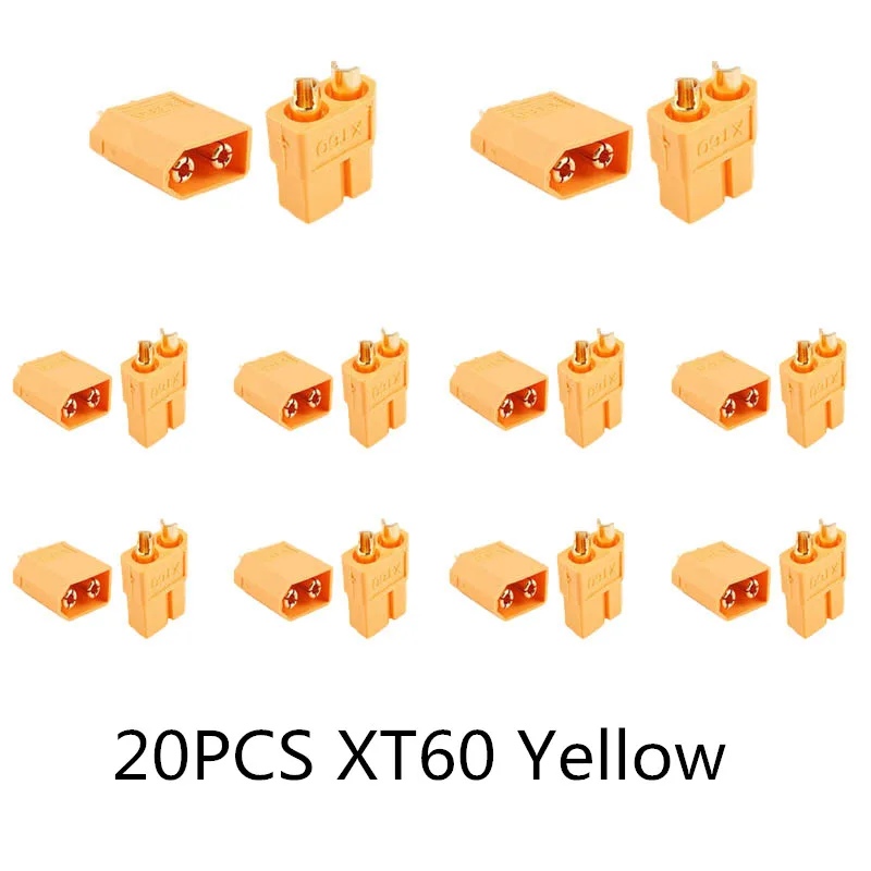 20PCS XT60 Yellow 10/20 шт. XT60 черный/голубой/XT60+/XT30UPB/XT60-E/XT60-L штекерно-разъемы Вилки провод с силикатной гелевой обмоткой для Батарея Quadcopter Drone - Цвет: 20PCS XT60 Yellow