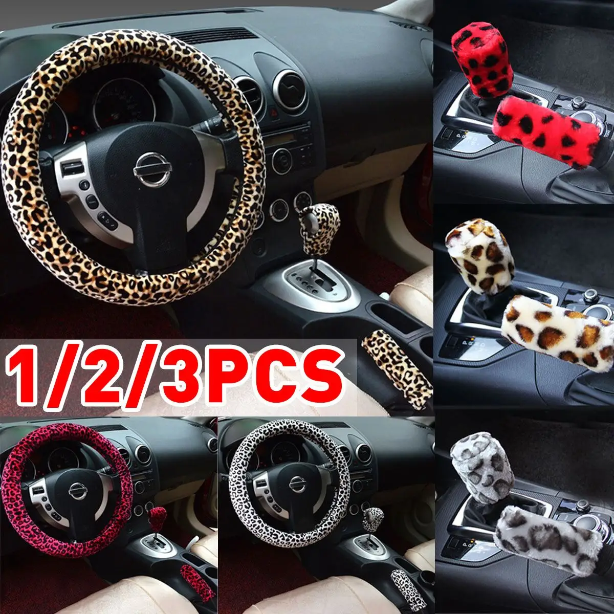 Car Steering Wheel Cover Kit Winter Soft Leopard Plush Accessories 38CM 15" Car Steering Wheel Cover Kit Winter Soft Leopard Plush Accessories 38CM 15"