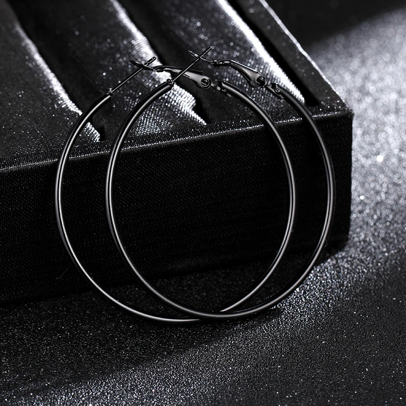 Бесникелевые черные серьги-кольца, серьги-петли, брендовые серьги знаменитостей, женский подарок, модные ювелирные изделия 3,0-10,0 см
