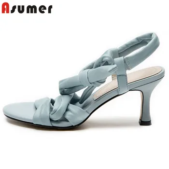 

ASUMER 2020 top quality genuine leather shoes women sandals solid colors fashion sexy thin high heels ladies party shoes
