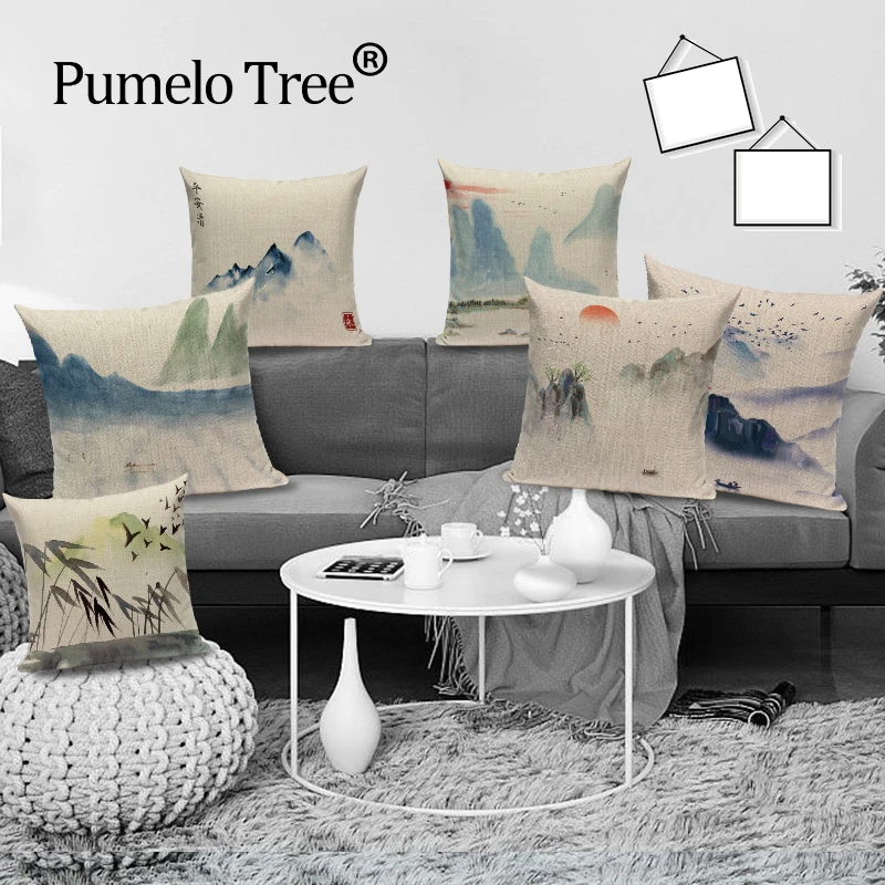 Винтажный Декор для дома наволочка дивана чехол подушки с пейзажем Льняные