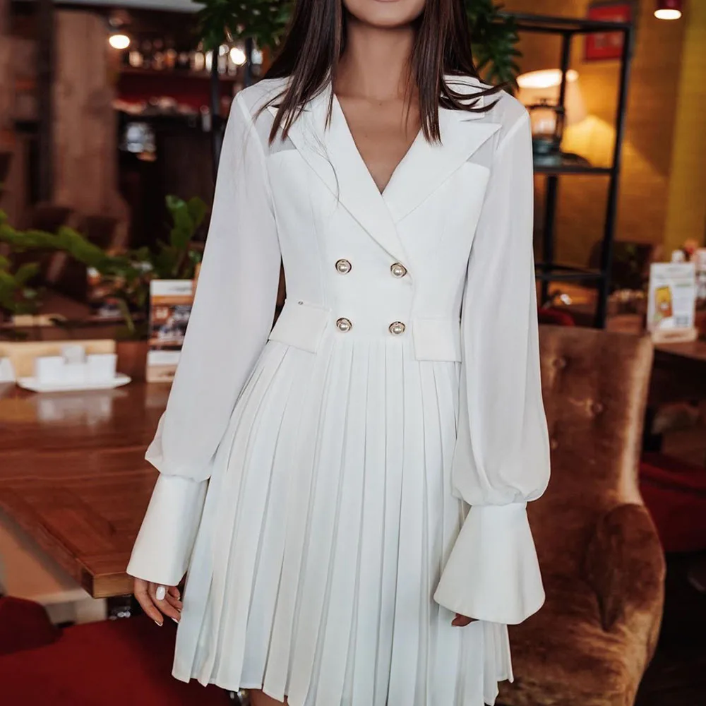 Весна 2020 офисное женское плиссированное платье блейзер повседневное модное
