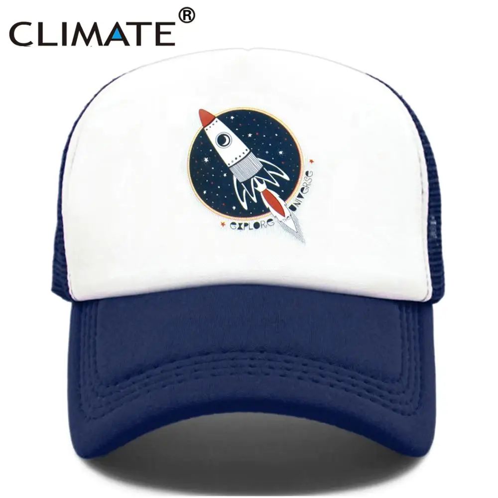 

CLIMATE Rocket Spaceship Trucker Cap Hat Male Spacex Universe Explorer Mesh Cap Rocket Cool Summer Caps Hat for Men Women Kid