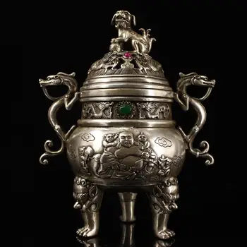 

wedding decoration full copper handmade hand-made gem gilt silver dragon ear lion ghost face pattern Incense burner