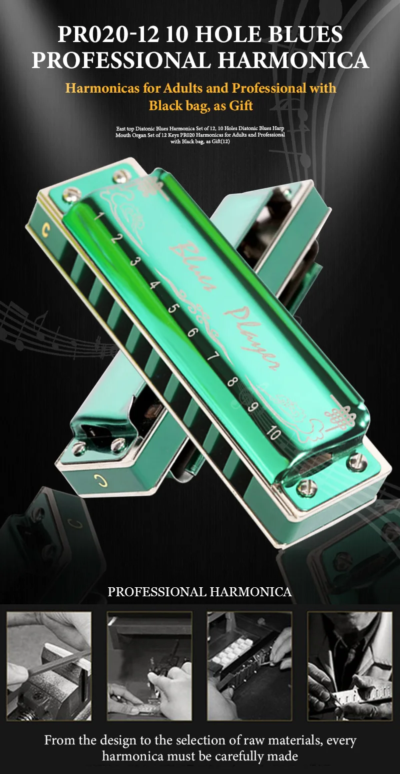 Description Picture 2 of itemEASTTOP Major Blues Harmonica Sets 12 Keys Diatonic Harmonica in Key of C D E F G A Bb B Ab for Adults Beginners Students Kids
