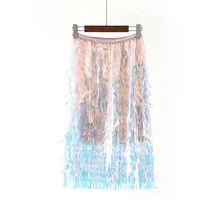 Осень-зима, юбки с блестками, модные, с бисером, длиной до колен, в стиле ампир, сексуальные, Клубные, Рождественские юбки, элегантные, с высокой талией, Женская сетчатая юбка