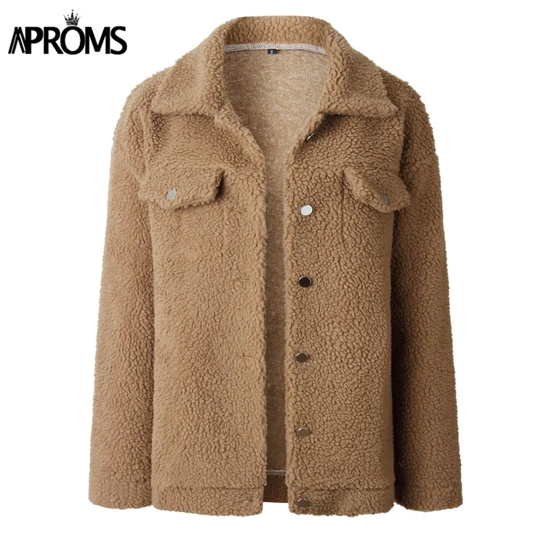 price cut  Aproms Khaki Oversized Buttons Jackets Women Winter Fashion Warm Teddy Coats Autumn Outerwear Femal