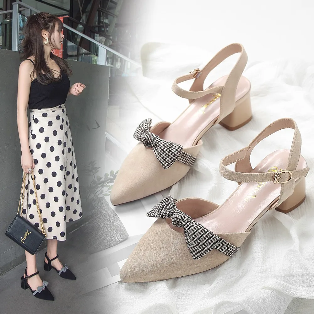 

Sandals Women's 2019 Heel Shoes New Style Korean-style Versatile Pointed-Toe A- line Spring Summer Chunky-Heel Fairy Ventilation