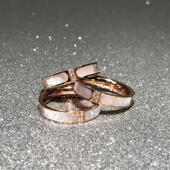 

18KGP Rose Gold Silver Color Titanium Steel Seashell Couple Rings Women Fashion 316L Stainless Steel Jewelry (GR222)