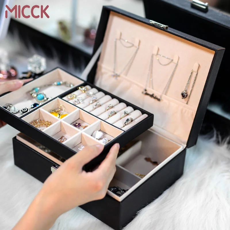 

MICCK Large Jewelry Storage Box Casket Box Jewelry Exquisite Makeup Case Jewelry Organizer Container Boxes Women Birthday Gift
