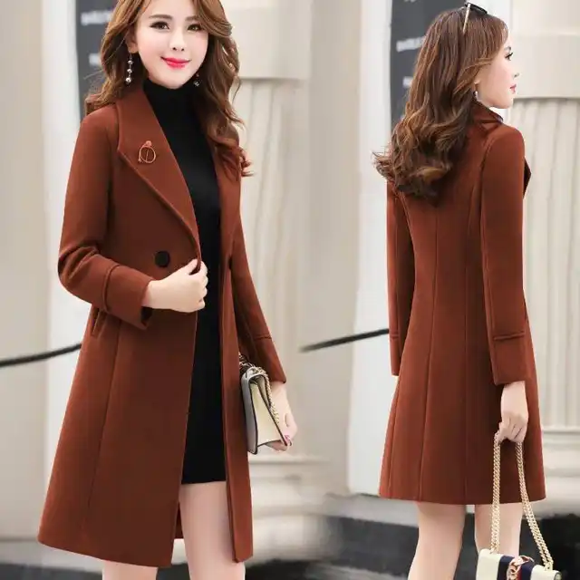 Autumn Winter Woolen Overcoat Women S Mid Length Autumn And Winter Korean Style Fashion Slim Fit Woolen Jacket