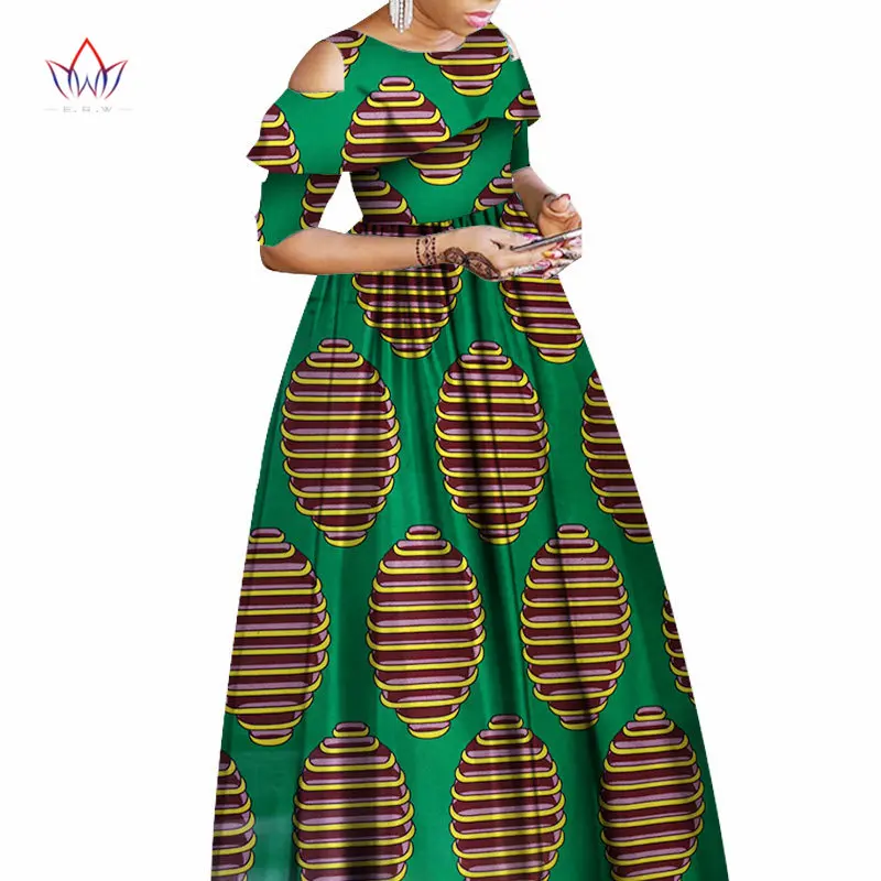 Лето Осень африканские платья для женщин Анкара одежда оборками воротник батик воск принт Половина рукава Макси платье WY1864 - Цвет: 6