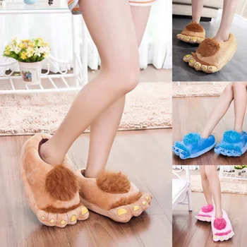 

SHUJIN Winter Warm Soft Indoor Floor Slippers Women Men Children Shoes Funny Animal Claw Plush Home Slippers 29CM