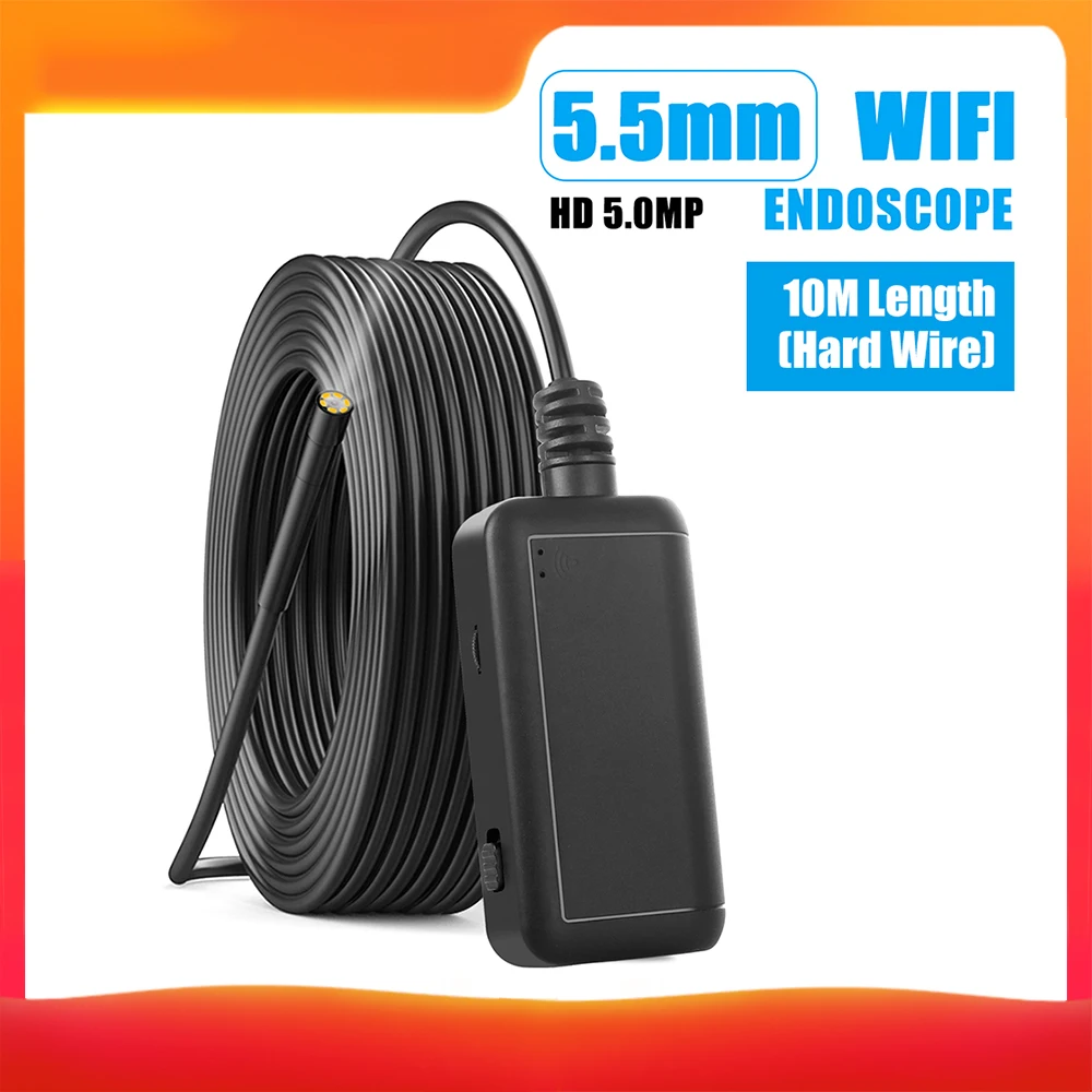 Wifi линза эндоскопа диаметр 5,5 мм жесткий провод 2 м 5 м 10 м эндоскоп камера водонепроницаемый осмотр бороскоп для андроида iOS телефон