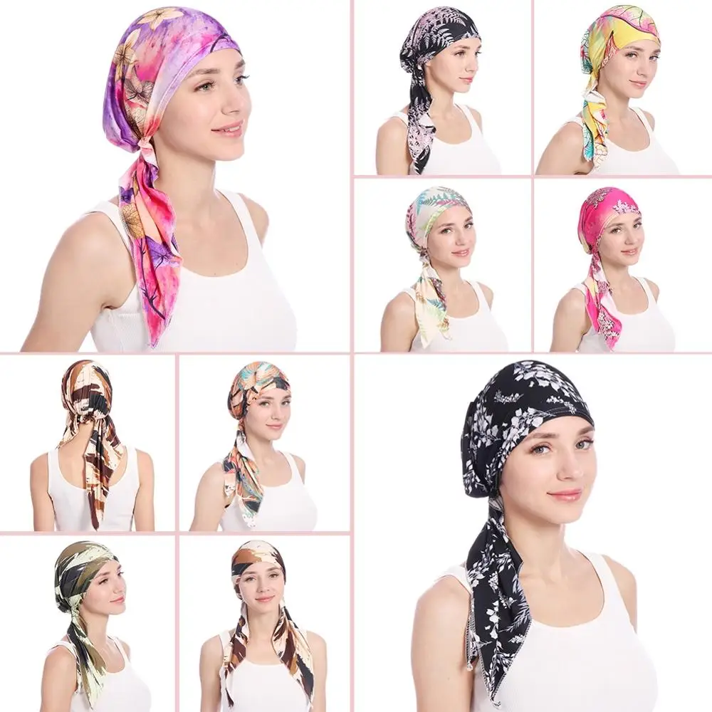 

Long-Tailed Cap Women's Muslim Turban Chemical Printing Cap Turban Hat Hair Loss Set Turban Pre-Shrink Turban Elastic Turban