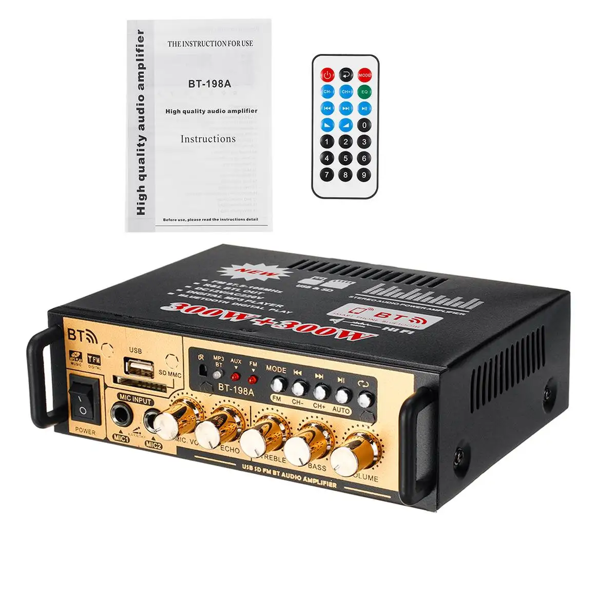 CLAITE 300 Вт+ 300 Вт 2 канала Hifi мощность стерео аудио усилитель bluetooth FM USB SD домашний KTV кинотеатр радио Музыкальный плеер Автомобильный усилитель