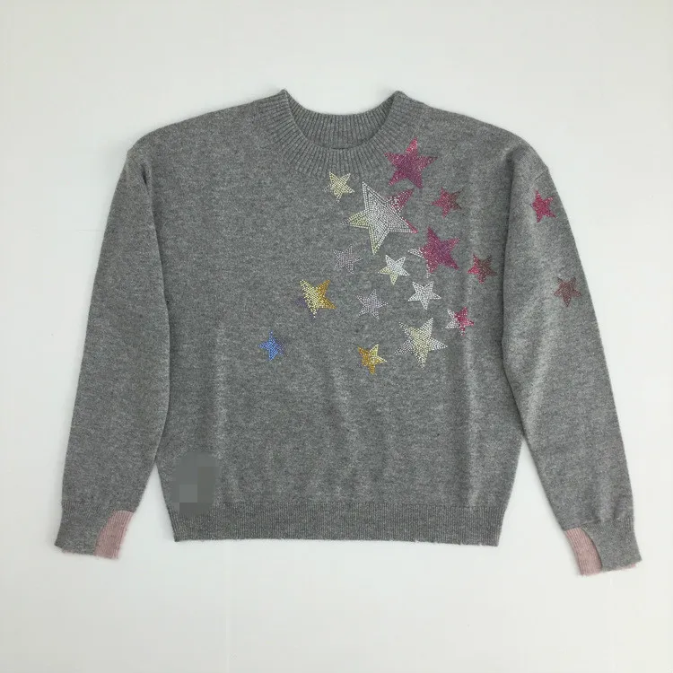 Women Sweater Winter Niche Hot Diamond Star Knit Long Sleeve Round Neck Cashmere Loose Female Sweater