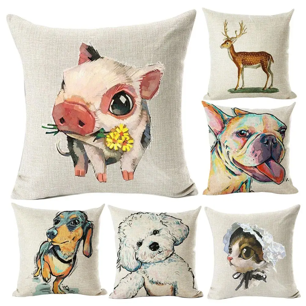 

HOT SALES!!! 45x45cm Square Animals Pattern Cushion Cover Throw Pillow Case Home Sofa Decor Cute animals pattern cushion cover