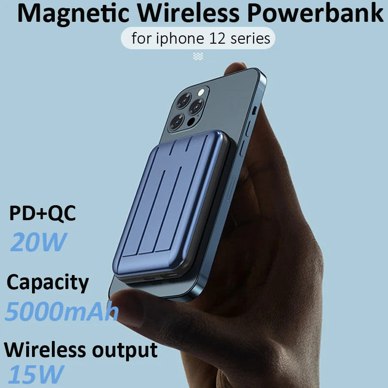 15W Wireless Magnetic Power Bank 5000mAh Fast Charge For iPhone 12 Pro Max 20W PD+QC Ultra-thin Charging Powerbank | Мобильные