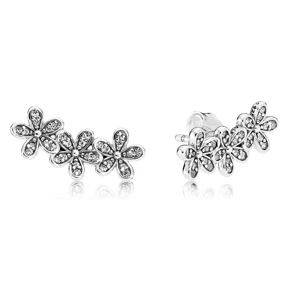 

2019 New Real 925 Sterling Silver Dazzling Daisies Stud Earrings Clear CZ Simple Elegant Earrings For Women DIY Jewelry