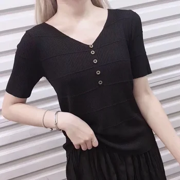 

Coreano t-shirt tee kawaii gatto del ricamo del cotone delle parti superiori della