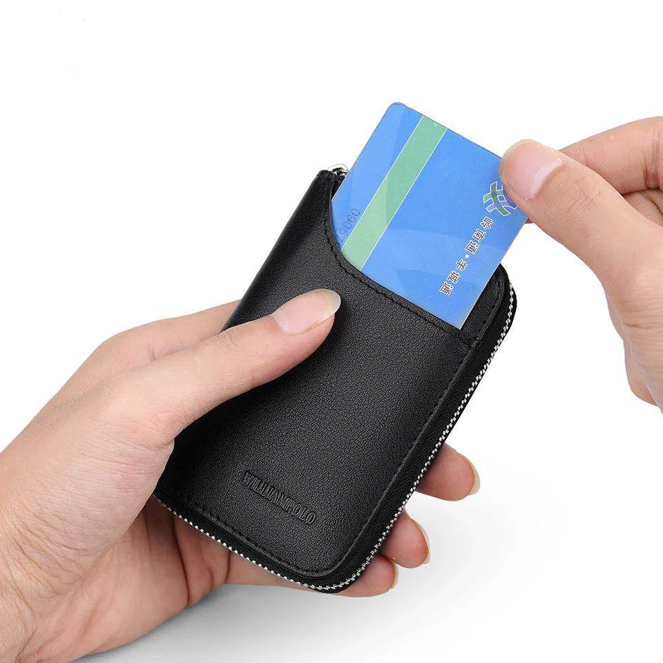 Kopen Mini Lederen Kaarthouder Mannen Rits Credit Card Case Houder Voor Man Kleine Koeienhuid Id kaart Pocket Hoge Kwaliteit Merk pl288