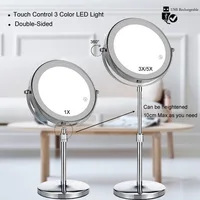 2-Sided Vanity Makeup LED Mirror, 3X/5X Tabletop Cosmetic Mirror USB Rechargeable, 3Color Touch Brightness and Height Adjustable 1