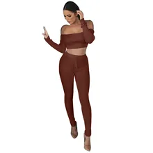 Спортивные комплекты для йоги, женский короткий топ с длинным рукавом и открытыми плечами и штаны с галстуком, повседневный спортивный комплект, Модный комплект для бега