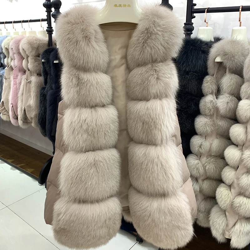 ZDFURS*Real Fox Fur Vest Women with Duck Down Natural Fur Waistcoat Full Pelt Winter Outwear