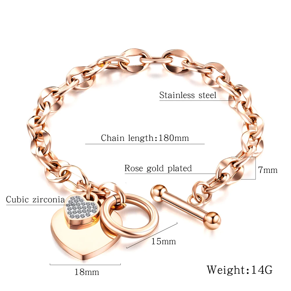 Fashion Love Heart Charm Bracelets For Women Gold Silver Color Stainless Steel Chain Bileklik Bracelet&Bangle Jewelry