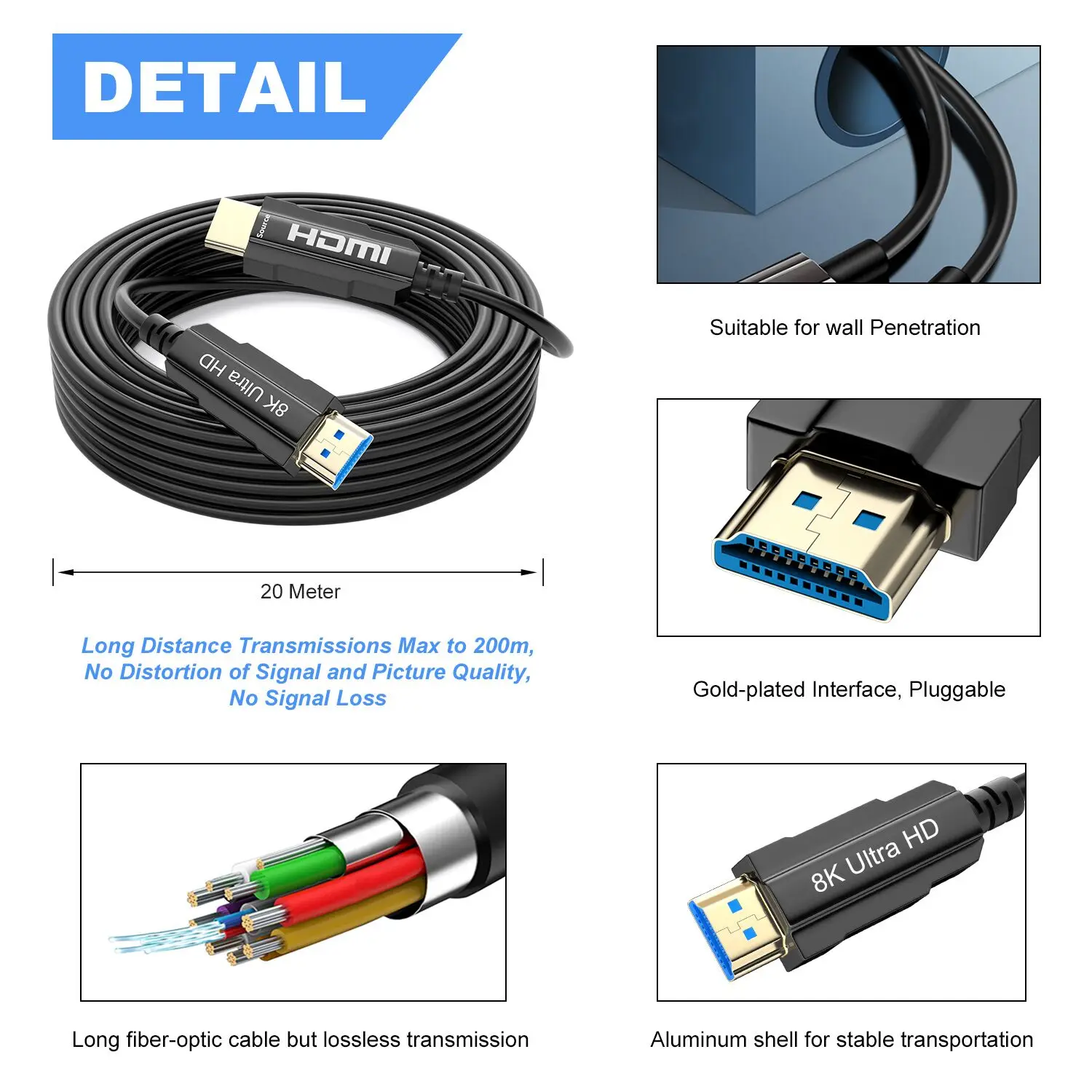 Оптоволоконный кабель Hdmi 8k @ 60Hz компьютерный телевизор ноутбук подключенный