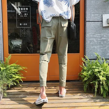

2020 Spring And Autumn New Youth Popular Solid Color Large Pockets Slim Overalls Fashion Casual Wild Nine-point Pants 29-34