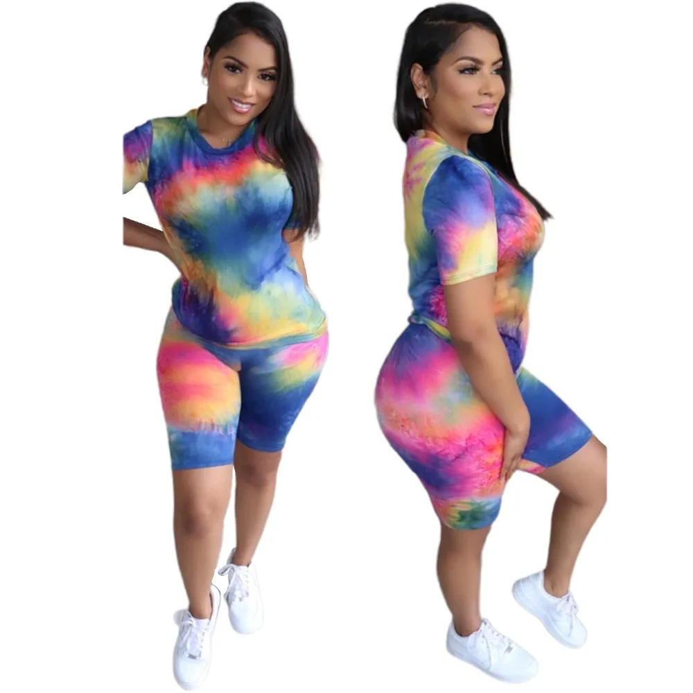 matching tracksuit set two piece set women 2 piece set women outfits home clothes 2 pieces sets t shirts shorts o-neck print  sexy wholesale plus size loungewear sets