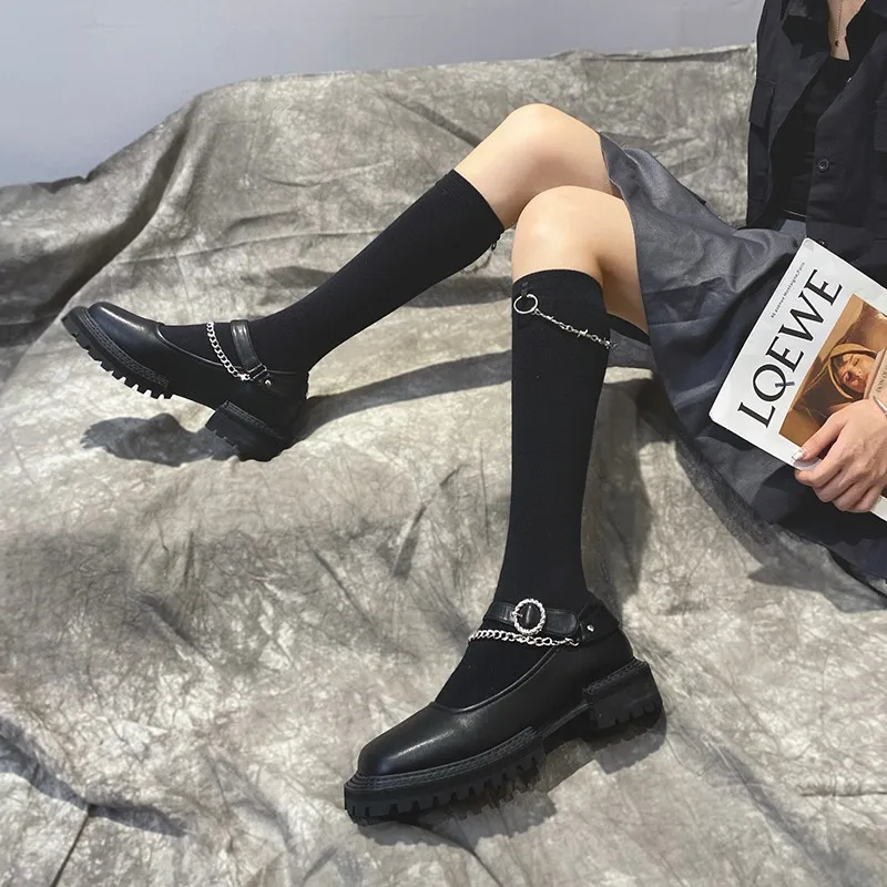 

2020 Summer New Personality Mary Jane Single Shoes Women's Wild Square Toe Chain Trifle Thick Heel Big Toe Shoes X339