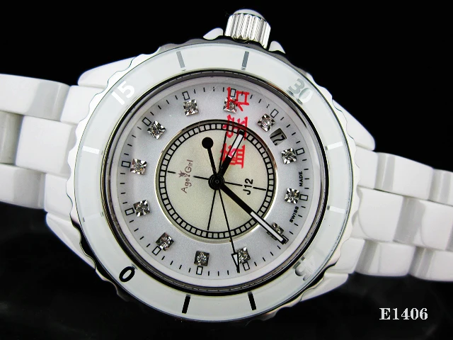Mens Diamonds Новые мужские и женские роскошные японские Кварцевые черные и белые керамические круглые часы с датой пара высококачественных керамических женских часов - Цвет: Mens Diamonds
