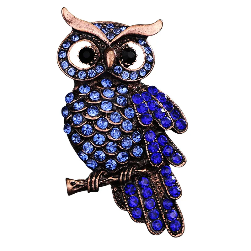 i-Remiel Korean High-end Crystal Blue Owl Brooch Pin Corsage Men and Women Animal Brooches and Pins Shirt Clothing Accessories