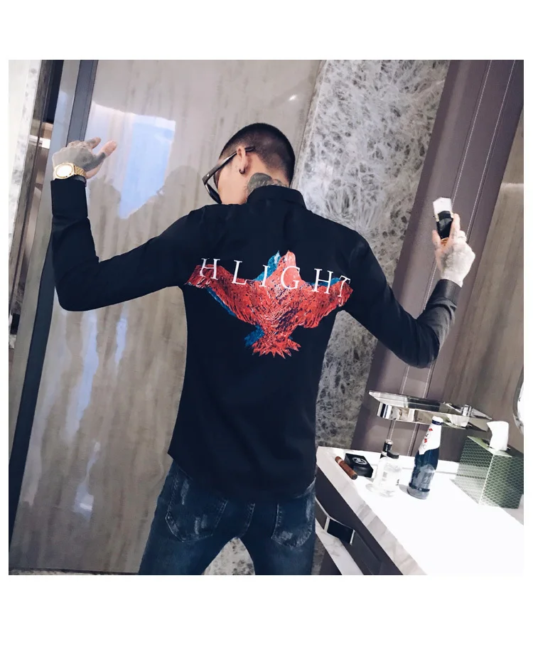 Мужская рубашка с принтом орла, модная, Camisa Hombre, повседневная, приталенная, Мужская Уличная рубашка с животными, Camisas Hombre, смокинг для ночного клуба