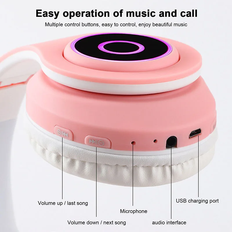 For Girl Friend Kids Cute Cat Ear Headphone Wireless Bluetooth 5 0 BT Noise Cancelling Headset Suppose TF Card 3 5mm Plug MIC
