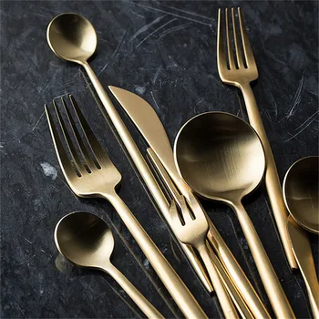 

Hot Sale 4 Pcs/set Pure Gold european Dinnerware knife 304 Stainless Steel Western Cutlery Kitchen Food Tableware Dinner Set