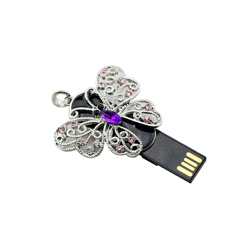 Персонализированный USB флеш накопитель в виде бабочки с хрустальным ожерельем 8