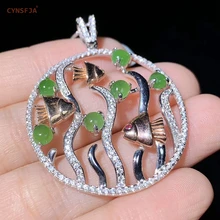 CYNSFJA Real Certified Natural Hetian Jasper 925 Sterling Silver Handmade Amulet Fish Green Jade Pendant High Quality Best Gifts